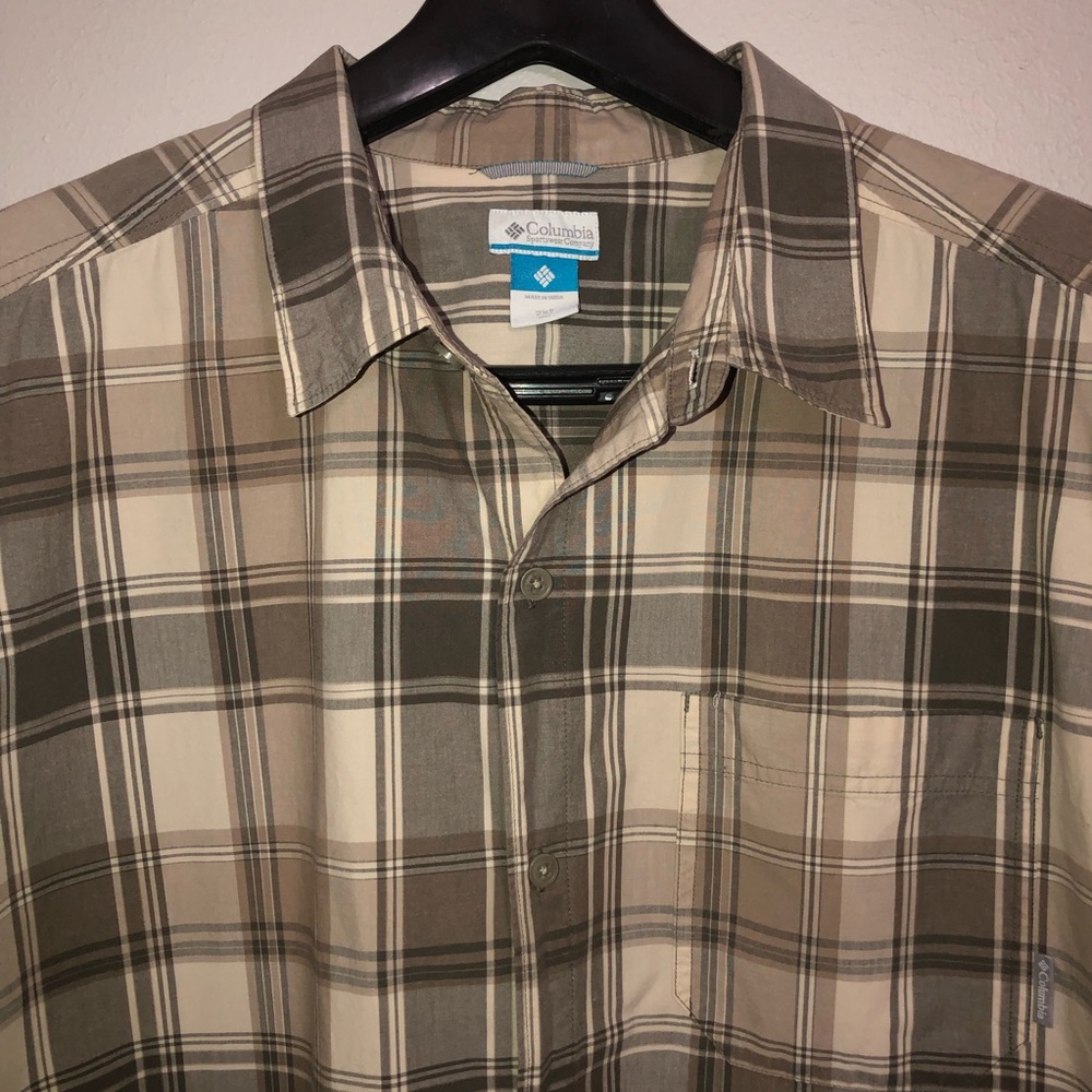 Columbia short-sleeve 2XT shirt, brown/beige plaid